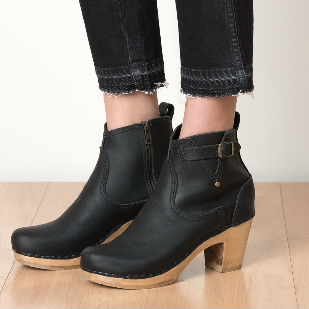 No.6  Leather Clog Buckle Boot in Black